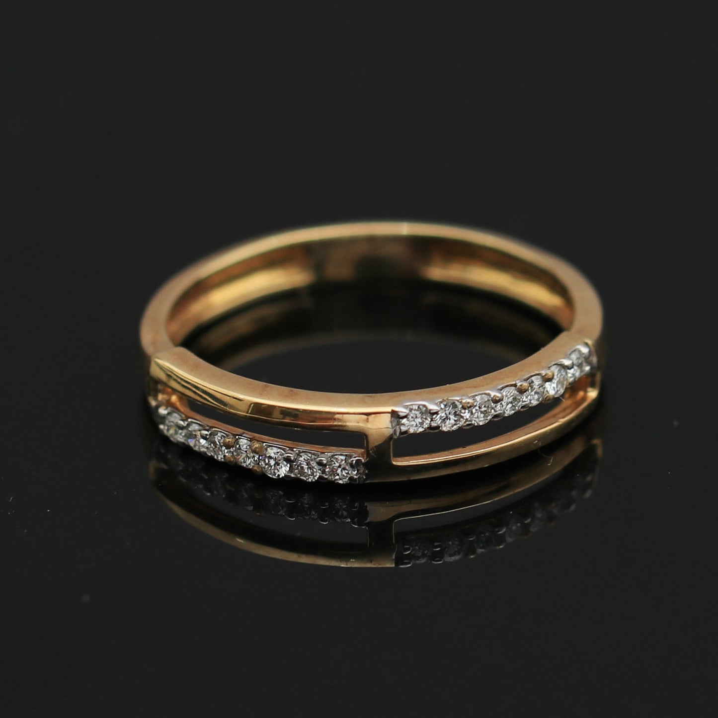 0.17 Ct. IGI Certified Natural Diamond 18k Yellow Gold Bar Ring For Girl Gift - view 6