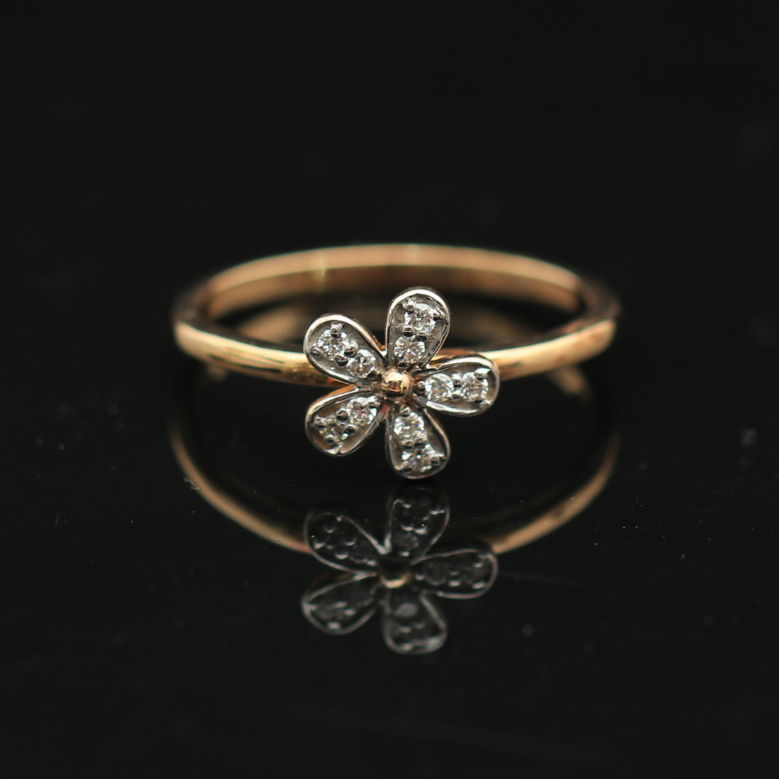 0.09 Ct. IGI Certified Natural Diamond 18k Solid Rose Gold Flower Ring - view 6