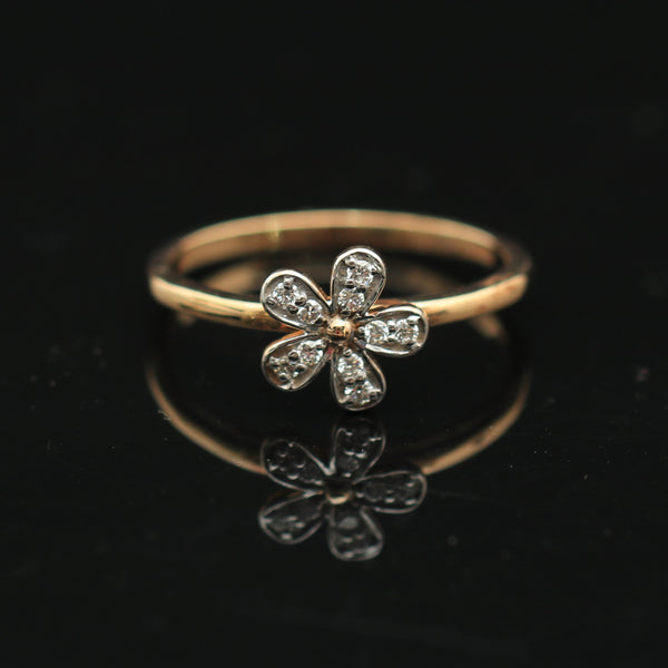 0.09 Ct. IGI Certified Natural Diamond 18k Solid Rose Gold Flower Ring - view 6