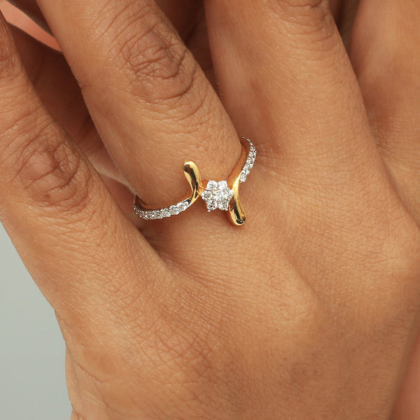 0.35 Ct. IGI Certified Natural Diamond 18k Yellow Gold Flower Ring For Wedding - view 4