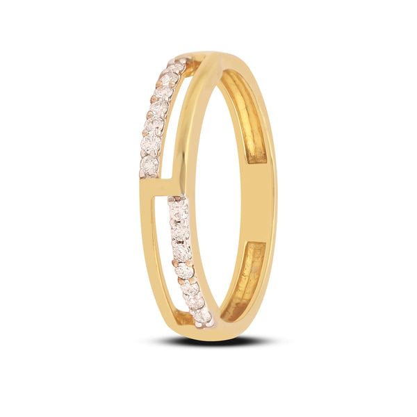 0.17 Ct. IGI Certified Natural Diamond 18k Yellow Gold Bar Ring For Girl Gift - view 3