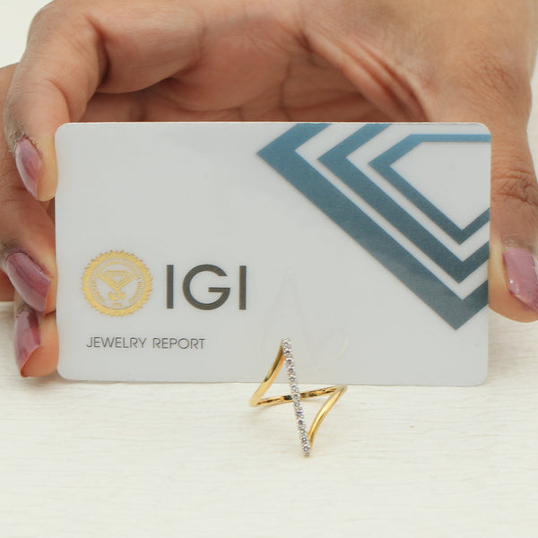 0.22 Ct. IGI Certified Natural Diamond 18k Yellow Gold Bar Ring For Women Gift - view 10