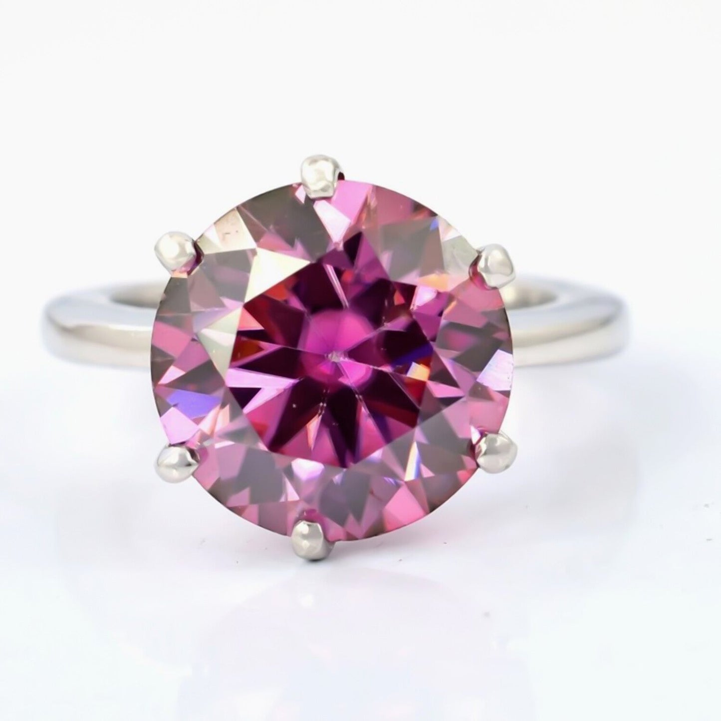 Certified 4.25ct VVS1 Round Pink Moissanite Ring Gift for Women 18K Gold Plated Ver 18K Gold Plated