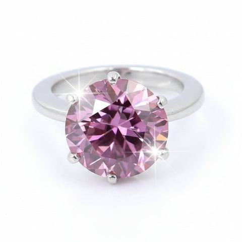 Certified 4.25ct VVS1 Round Pink Moissanite Ring Gift for Women 18K Gold Plated Ver 18K Gold Plated