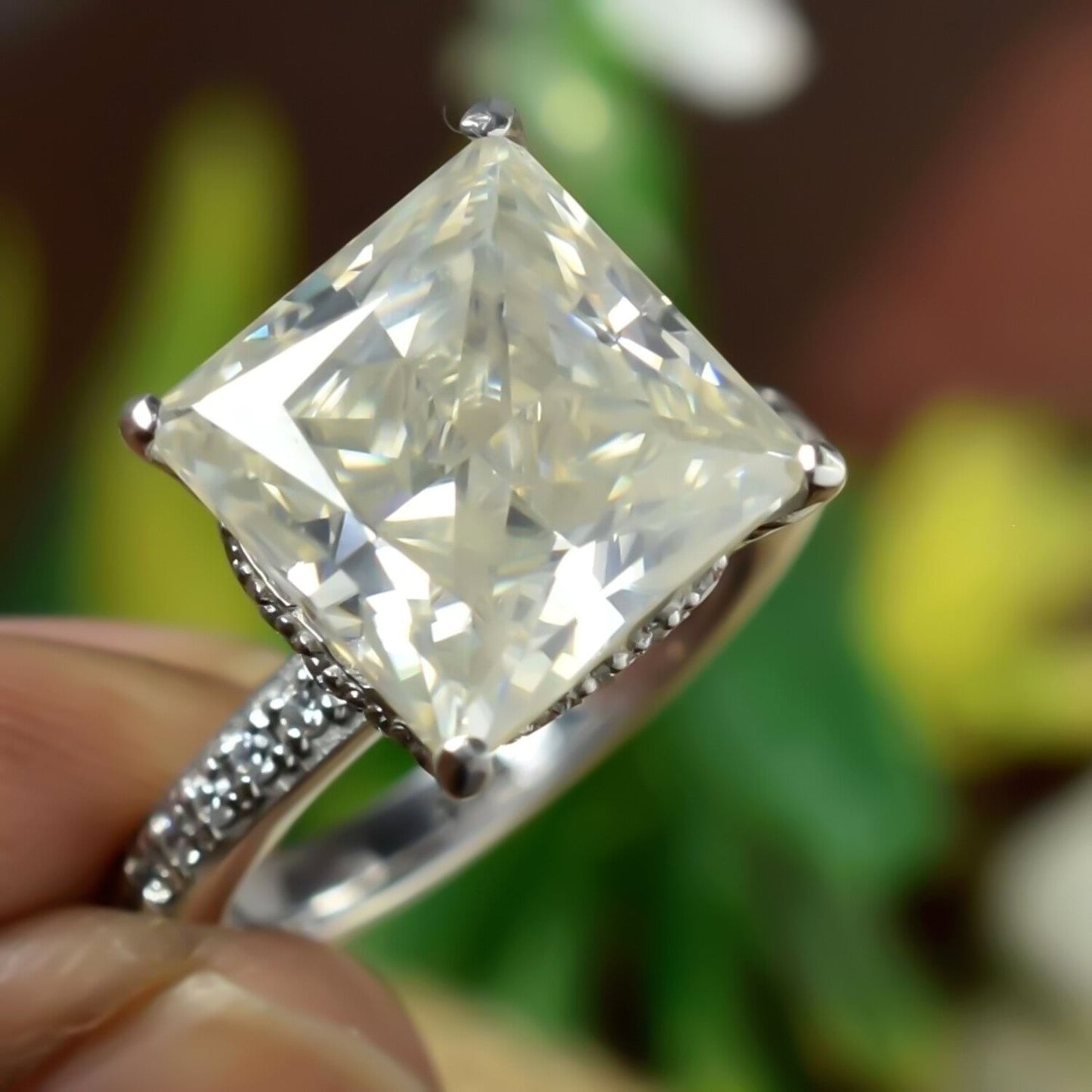 Certified 4.80ct VS1 Princess Cut White Moissanite Solitaire Ring 18K Gold Plated V 18K Gold Plated