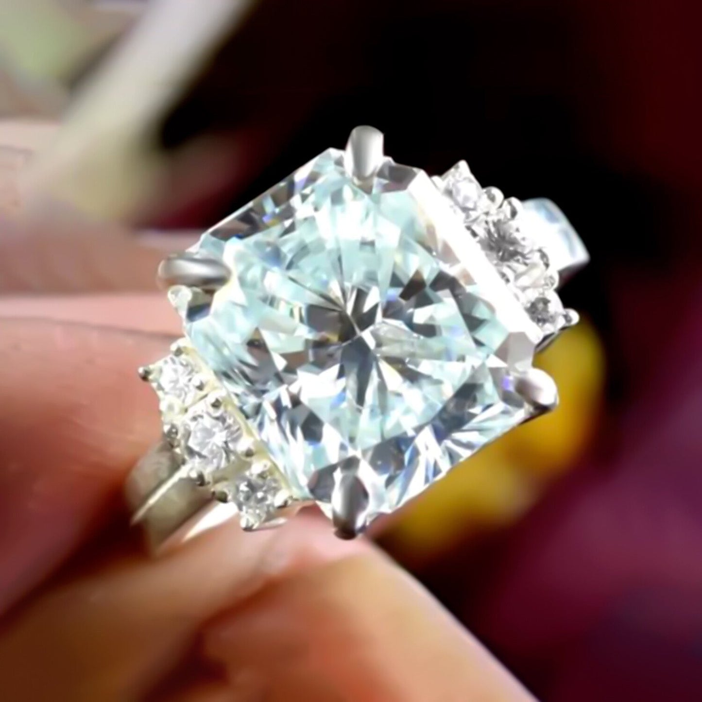 Certified 4.45ct VS1 Radiant White Moissanite Ring for Gift Use 18K Gold Plated Ver 18K Gold Plated
