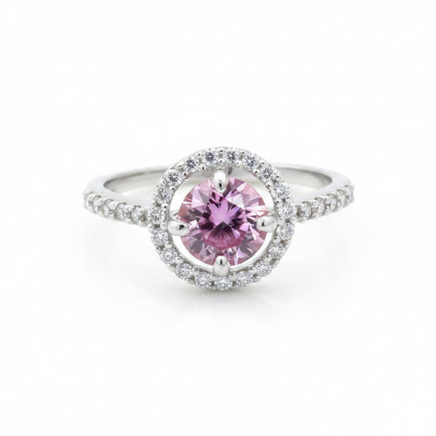 Certified 1.5ct VVS1 Pink Moissanite Solitaire Ring for Gift Use 18K Gold Plated Ve 18K Gold Plated