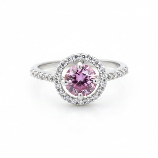 Certified 1.5ct VVS1 Pink Moissanite Solitaire Ring for Gift Use 18K Gold Plated Ve 18K Gold Plated