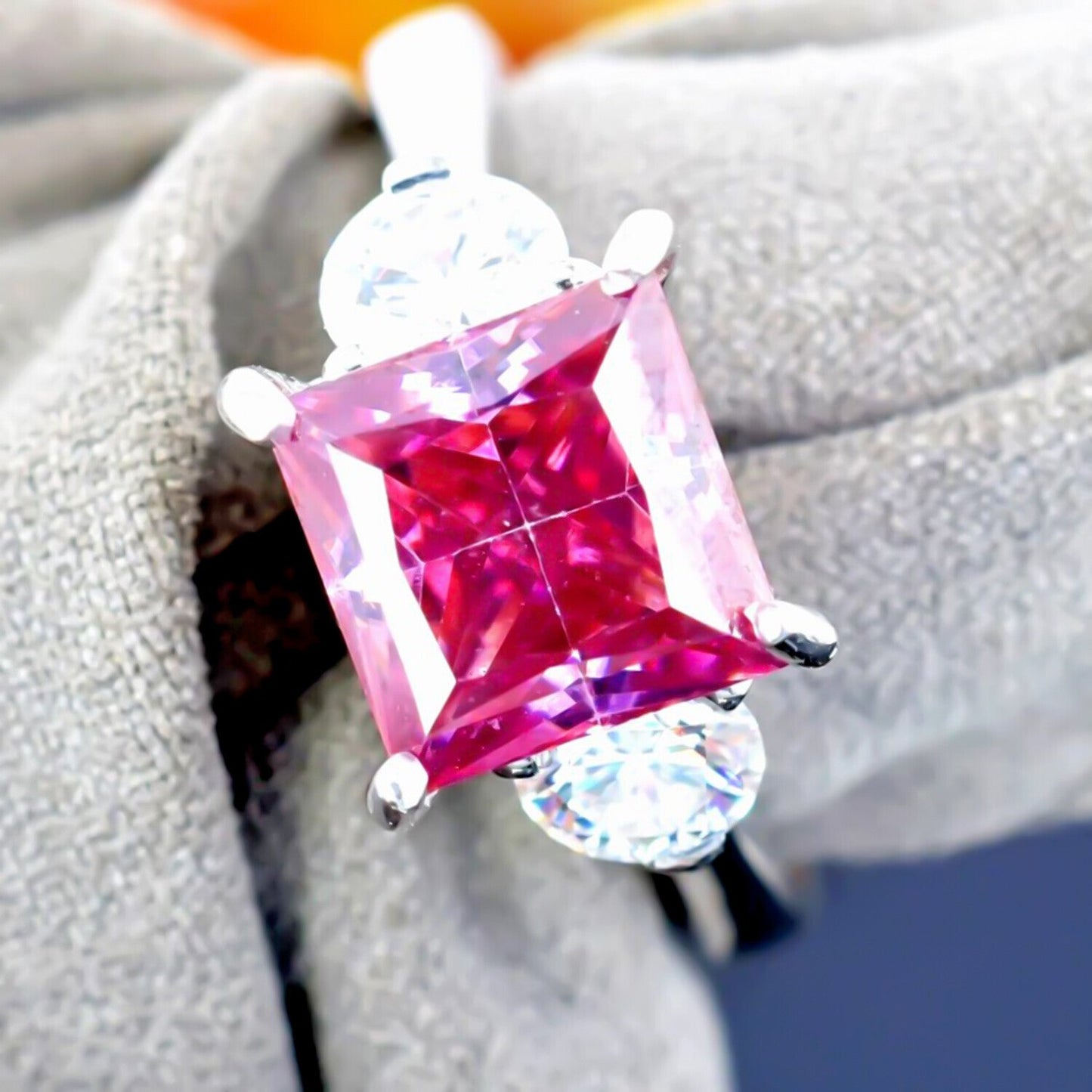 Certified 2ct Natural VVS1 Princess Pink Moissanite Solitaire Ring in 18K Gold Plat 18K Gold Plated