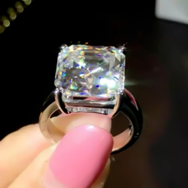 Certified Natural 7.5ct VS1/Asscher/White Moissanite Ring 18K Gold Plated
