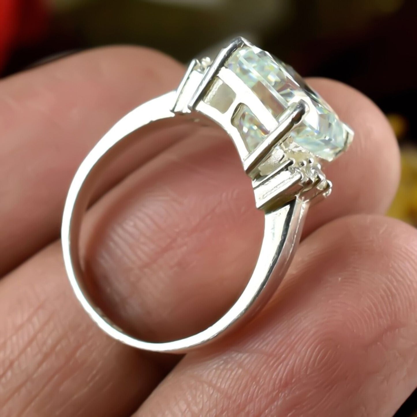 Certified Natural 4.45ct VS1 Radiant White Moissanite Ring Fine Jewellery 18K Gold Plated