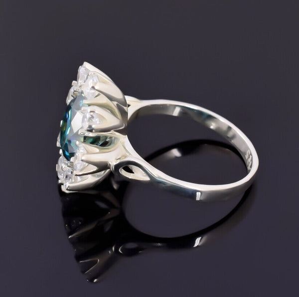 Certified 2.20ct Natural VS1/Round Cut/Blue Moissanite Ring in 18K Gold Plated Verm 18K Gold Plated