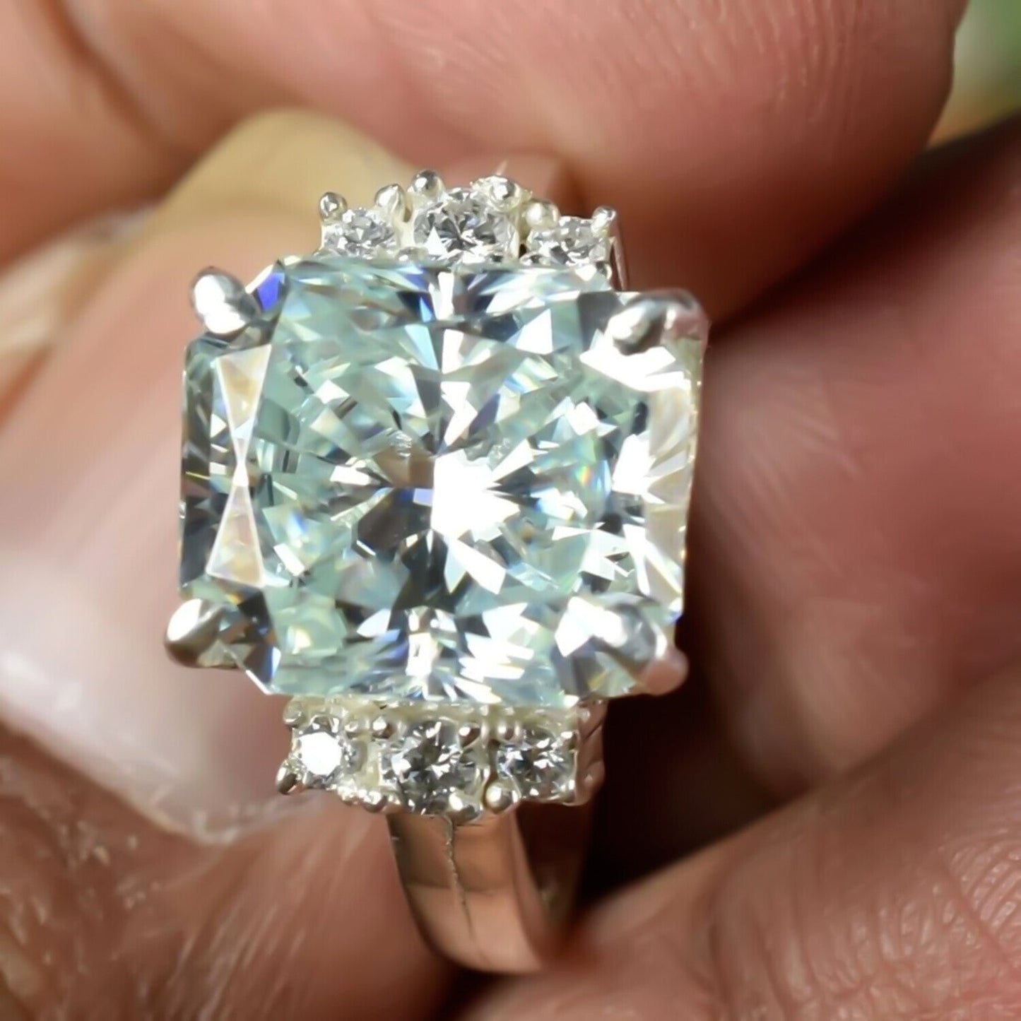 Certified Natural 4.45ct VS1 Radiant White Moissanite Ring Fine Jewellery 18K Gold Plated