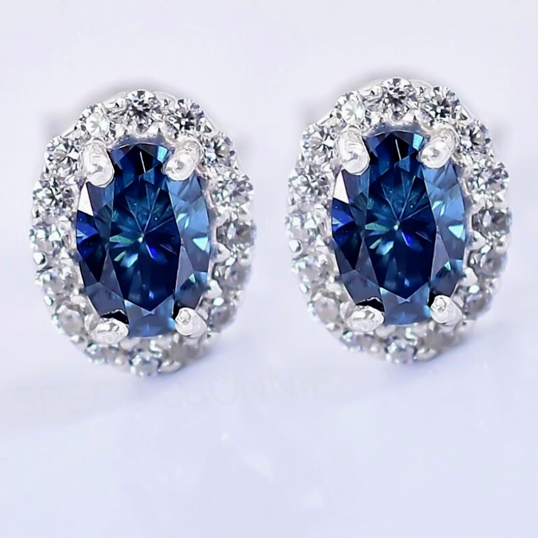 2.00 Ct Certified Blue Moissanite Stud Earrings in Gold Vermeil For Women - GEMHUB