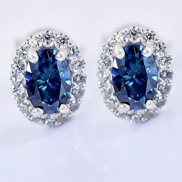 2.00 Ct Certified Blue Moissanite Stud Earrings in Gold Vermeil For Women - GEMHUB