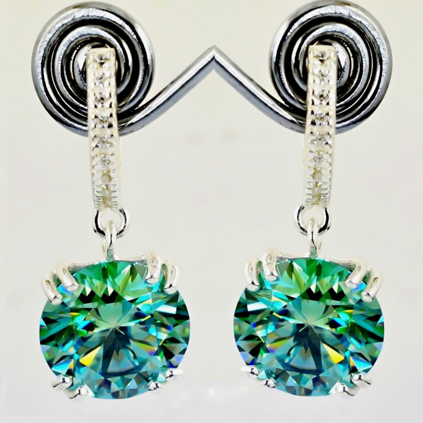 15 Ct Certified Blue Moissanite Dangler Earrings Gold Vermeil For Birthday - GEMHUB