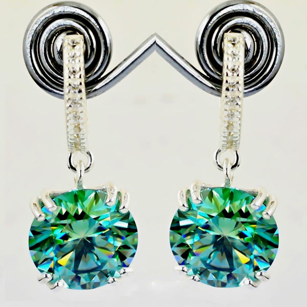 15 Ct Certified Blue Moissanite Dangler Earrings Gold Vermeil For Birthday - GEMHUB