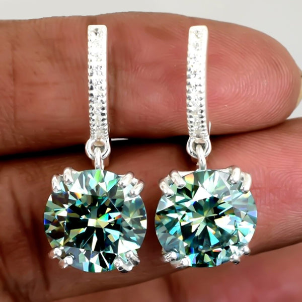 15 ct DEW Certified Blue Moissanite Dangler Earrings Gold Vermeil For Birthday