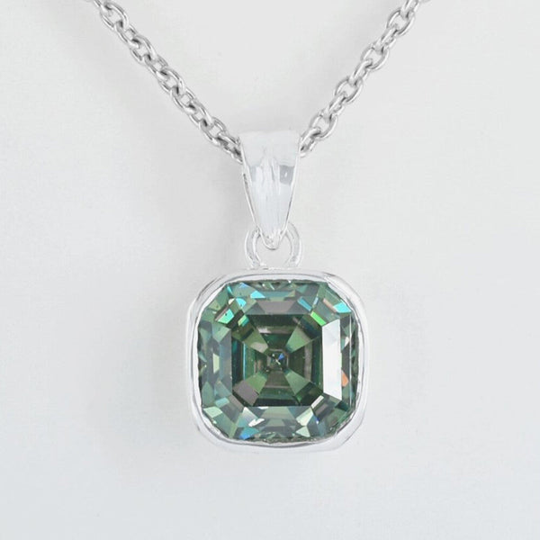 7Ct Certified Blue Moissanite Solitaire Asscher Cut Pendant In Gold Vermeil - GEMHUB