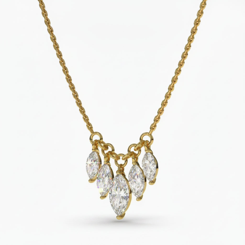 3Ct Certified Marquise Cut White Moissanite Solitaire Pendant 18K Gold Plated Vermeil
