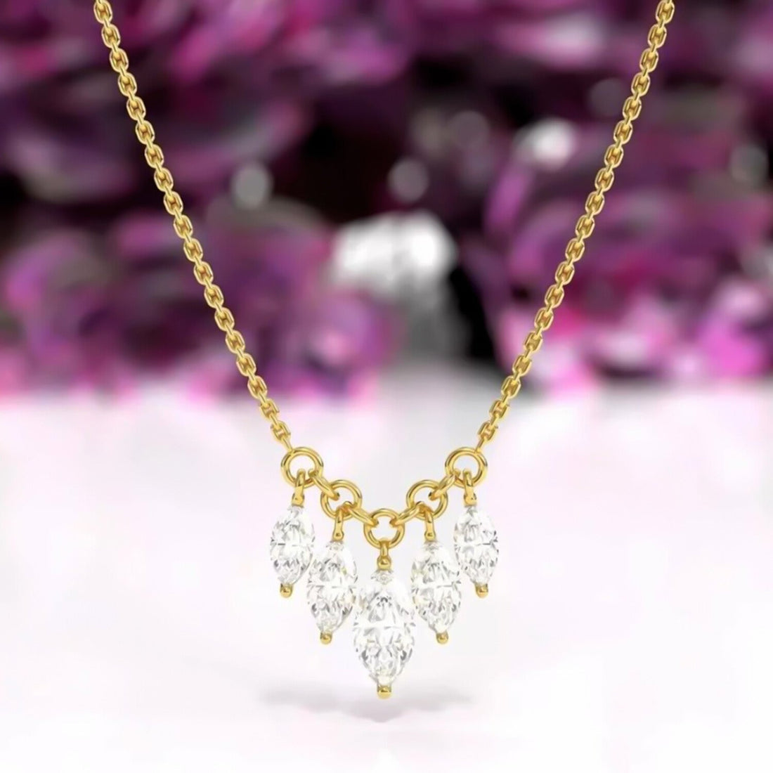 3Ct Certified Marquise Cut White Moissanite Solitaire Pendant 18K Gold Plated Vermeil