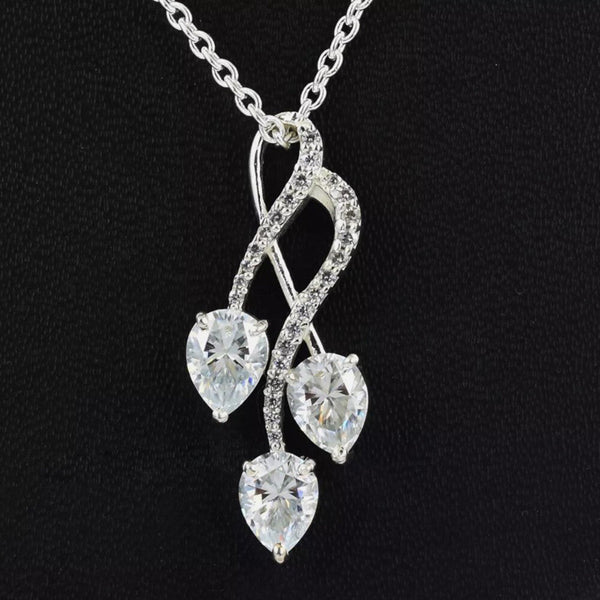 3.35 Ct Certified Pear Cut White Moissanite Pendant In 18K Gold Plated