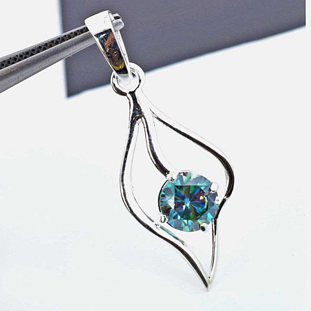 Stunning 1.40 Ct Certified Blue Moissanite Pendant In Gold Vermeil - View 2 - GEMHUB