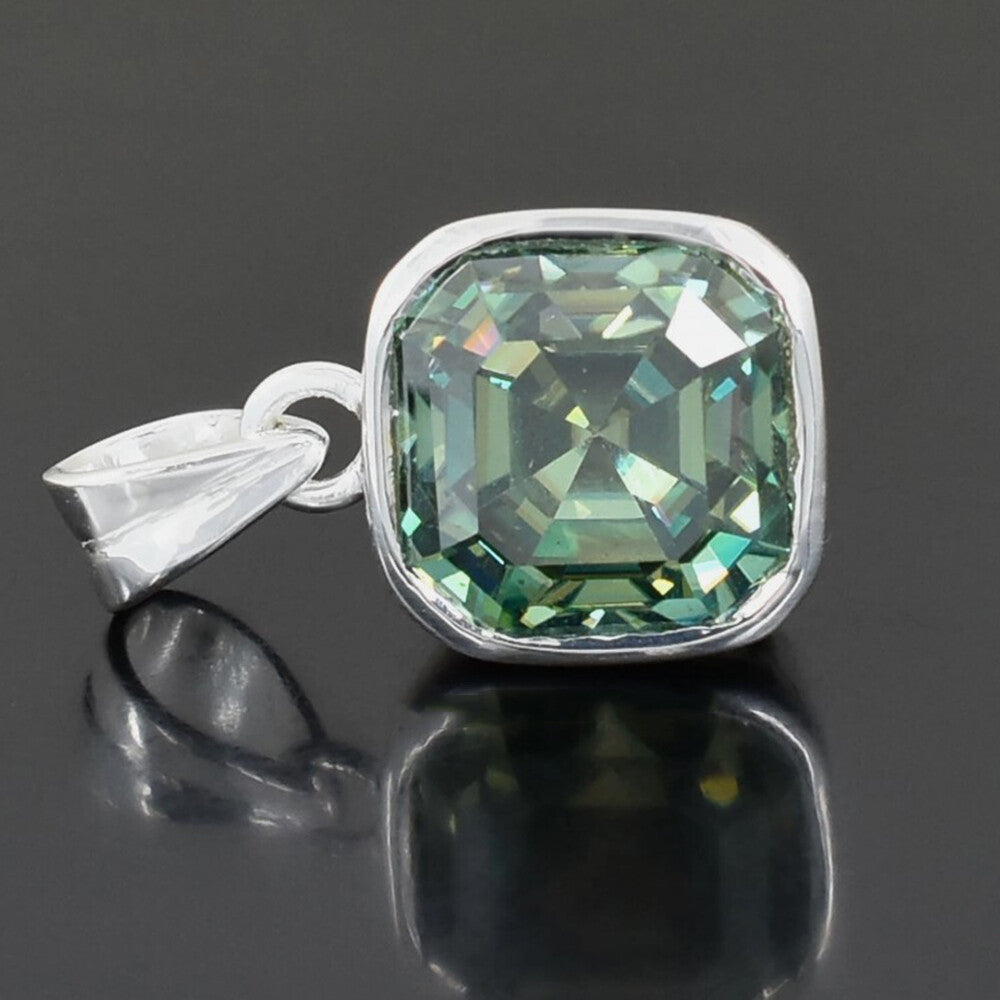 7Ct Certified Blue Moissanite Solitaire Asscher Cut Pendant In Gold Vermeil - View 2 - GEMHUB