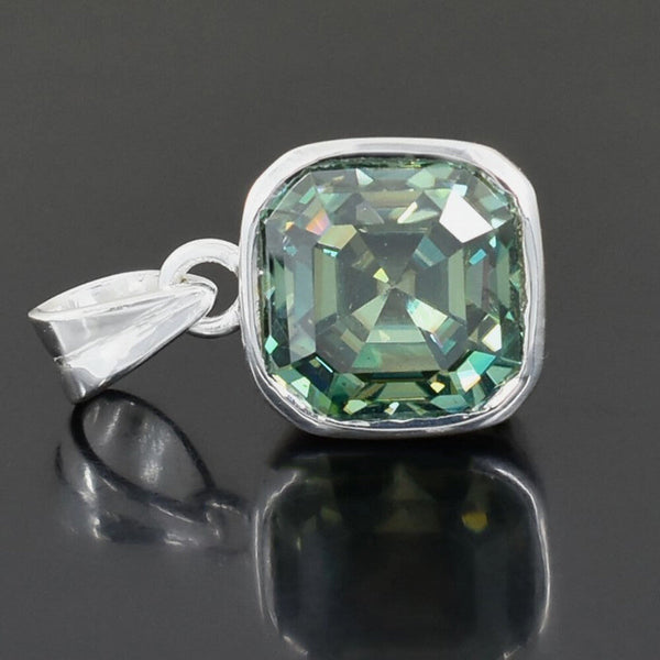 7Ct Certified Blue Moissanite Solitaire Asscher Cut Pendant In Gold Vermeil - View 2 - GEMHUB