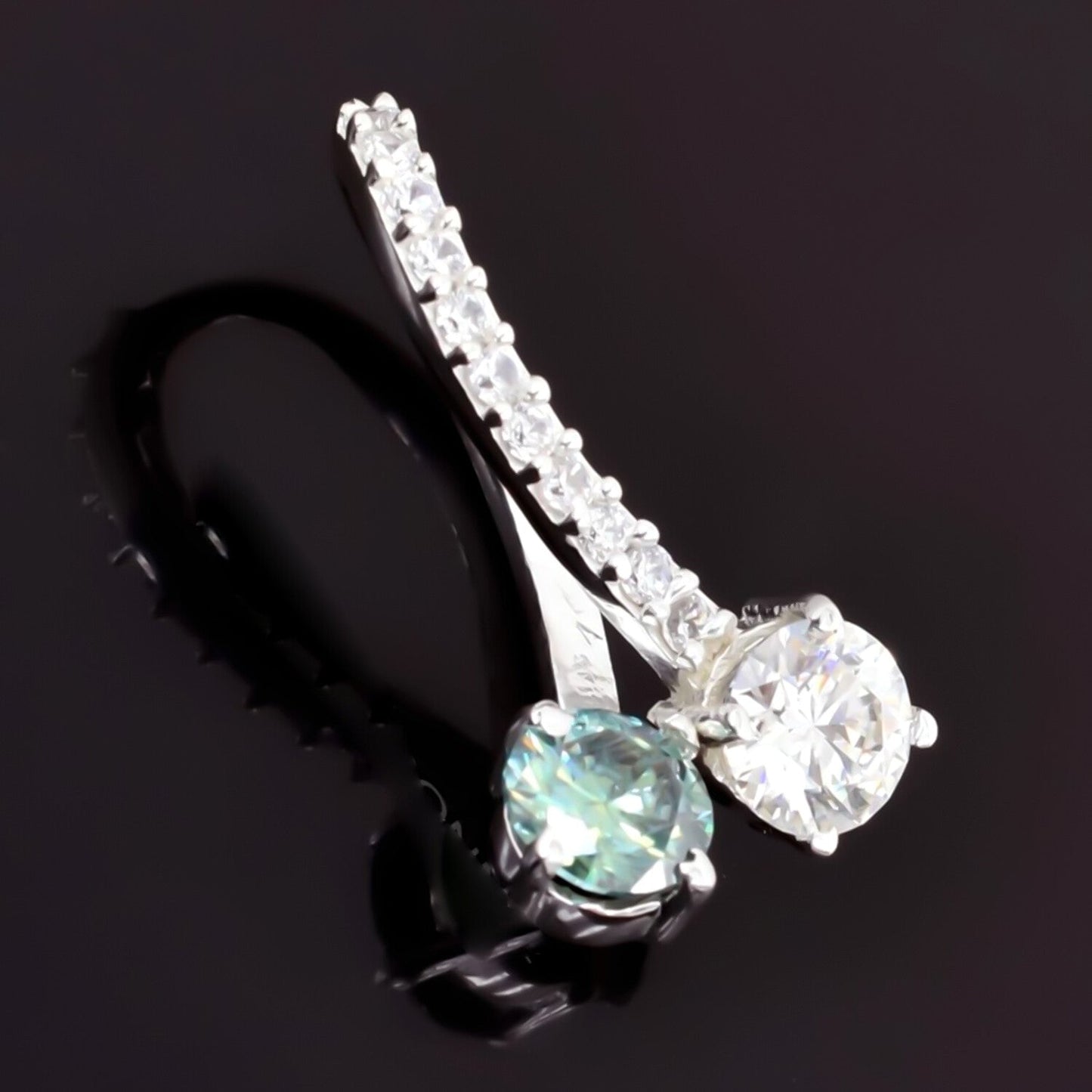 2.40 Ct Certified Round White & Blue Moissanite Pendant In 18K Gold Plated