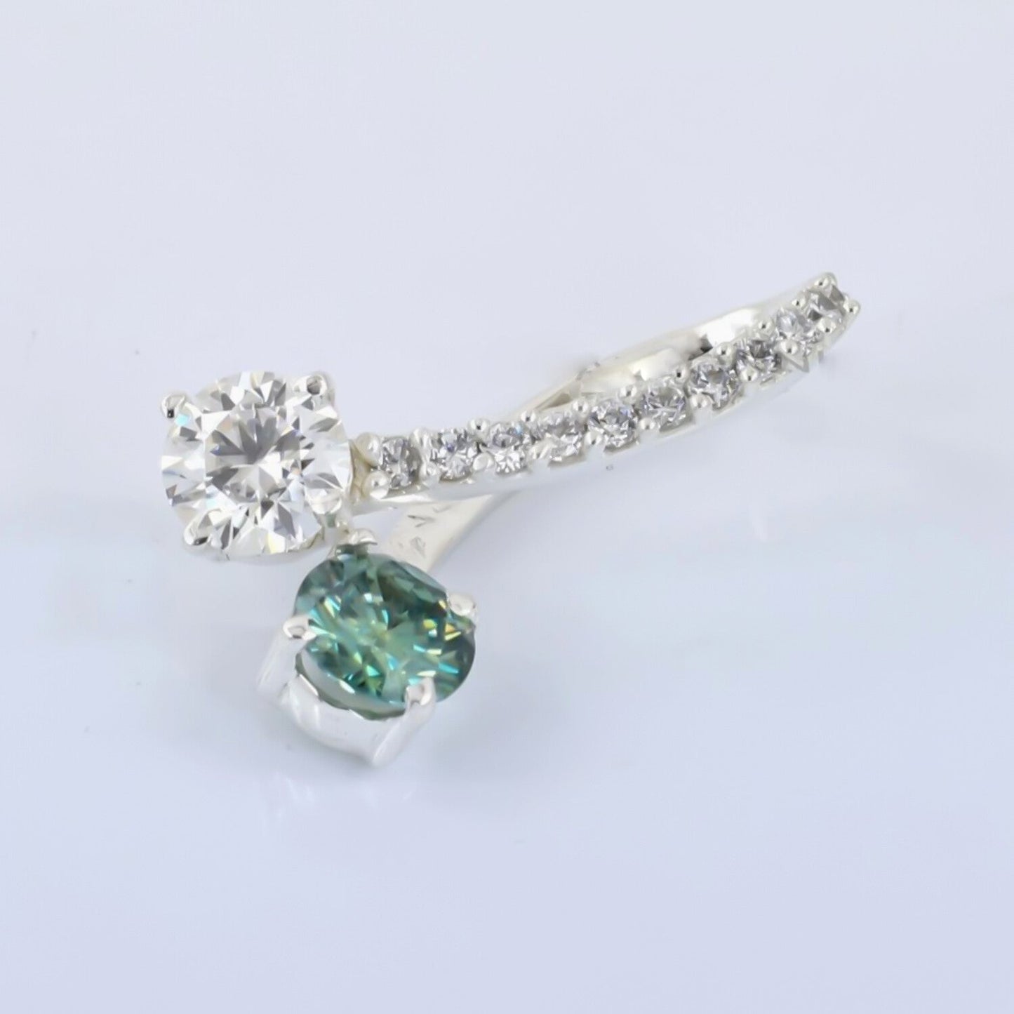 2.40 Ct Certified Round White & Blue Moissanite Pendant In 18K Gold Plated