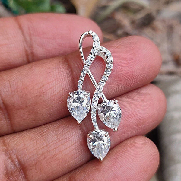 3.35 Ct Certified Pear Cut White Moissanite Pendant In 18K Gold Plated