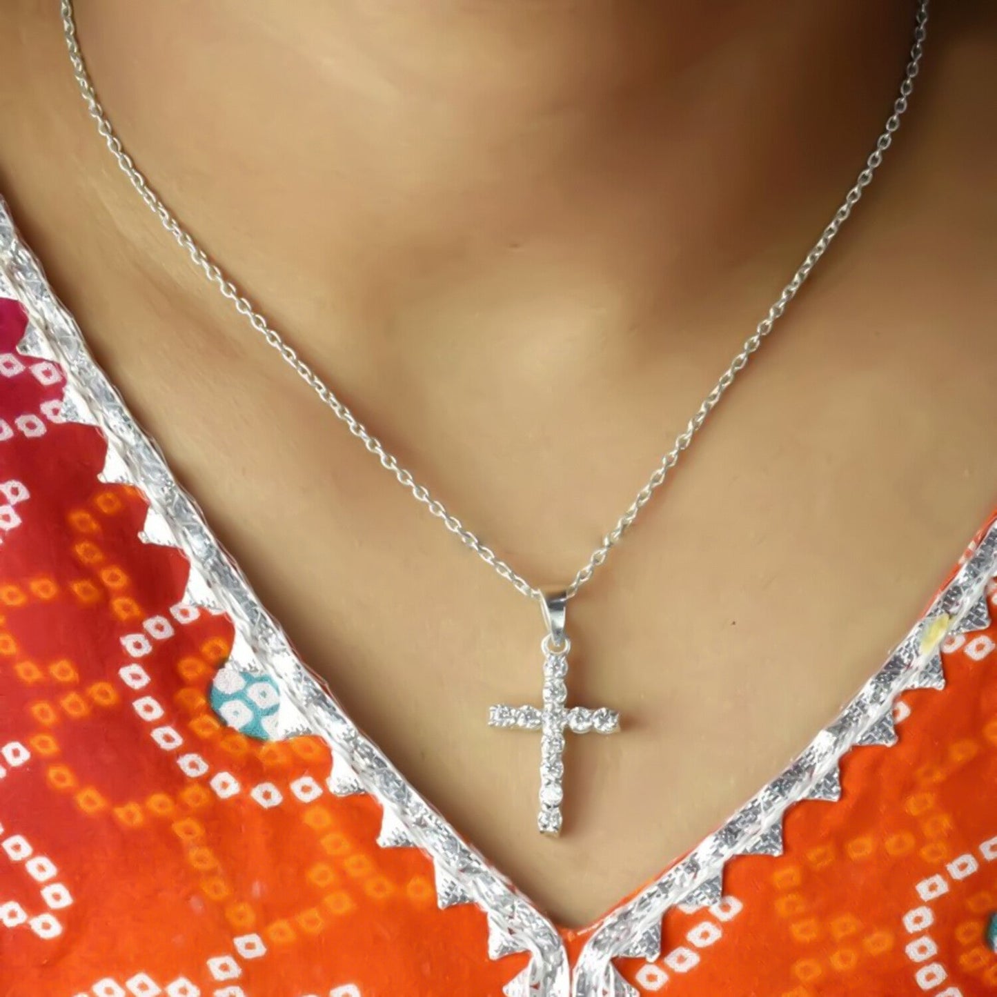 Gorgeous 1.10 Ct Certified 3mm Moissanite Cross Pendant In Vermeil 925 Silver - View 2 - GEMHUB