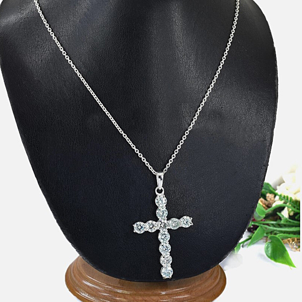 11 Ct Certified White Moissanite Cross Pendant In Vermeil 925 Silver For Love - View 3 - GEMHUB