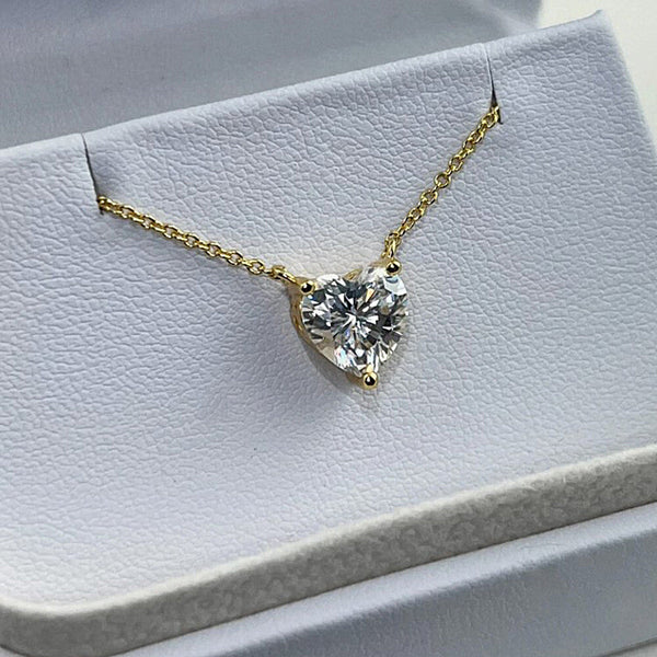 2 Ct Heart Shaped White Moissanite Designer Pendant In 18K Gold Plated
