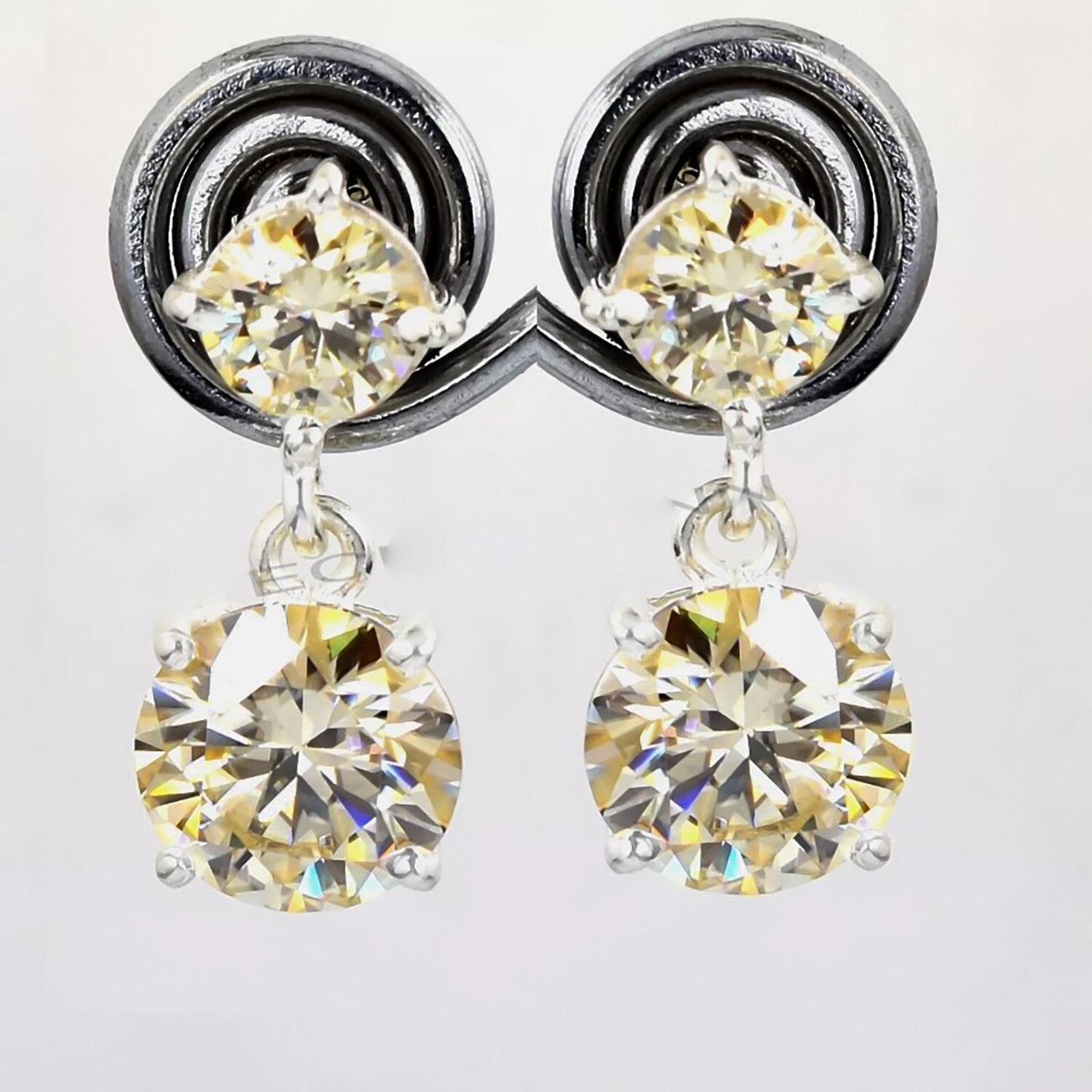 7 Ct Certified Champagne Moissanite Solitaire Earrings In Gold Vermeil - GEMHUB