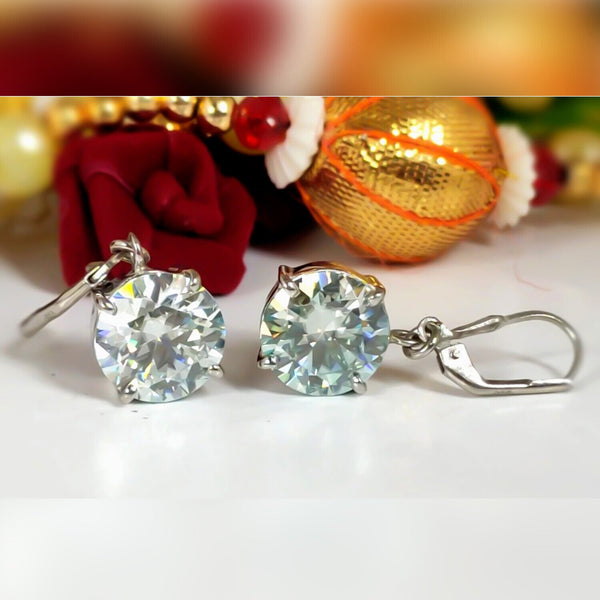7.30 ct DEW White Moissanite Solitaire Dangler Earrings In Gold Vermeil