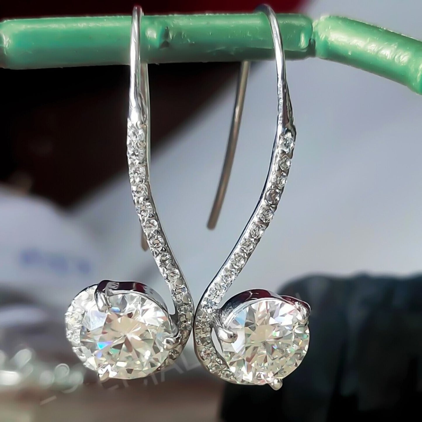 Certified 4Ct Round Cut F VS1 White Solitaire Moissanite Earrings Gold Vermeil - GEMHUB