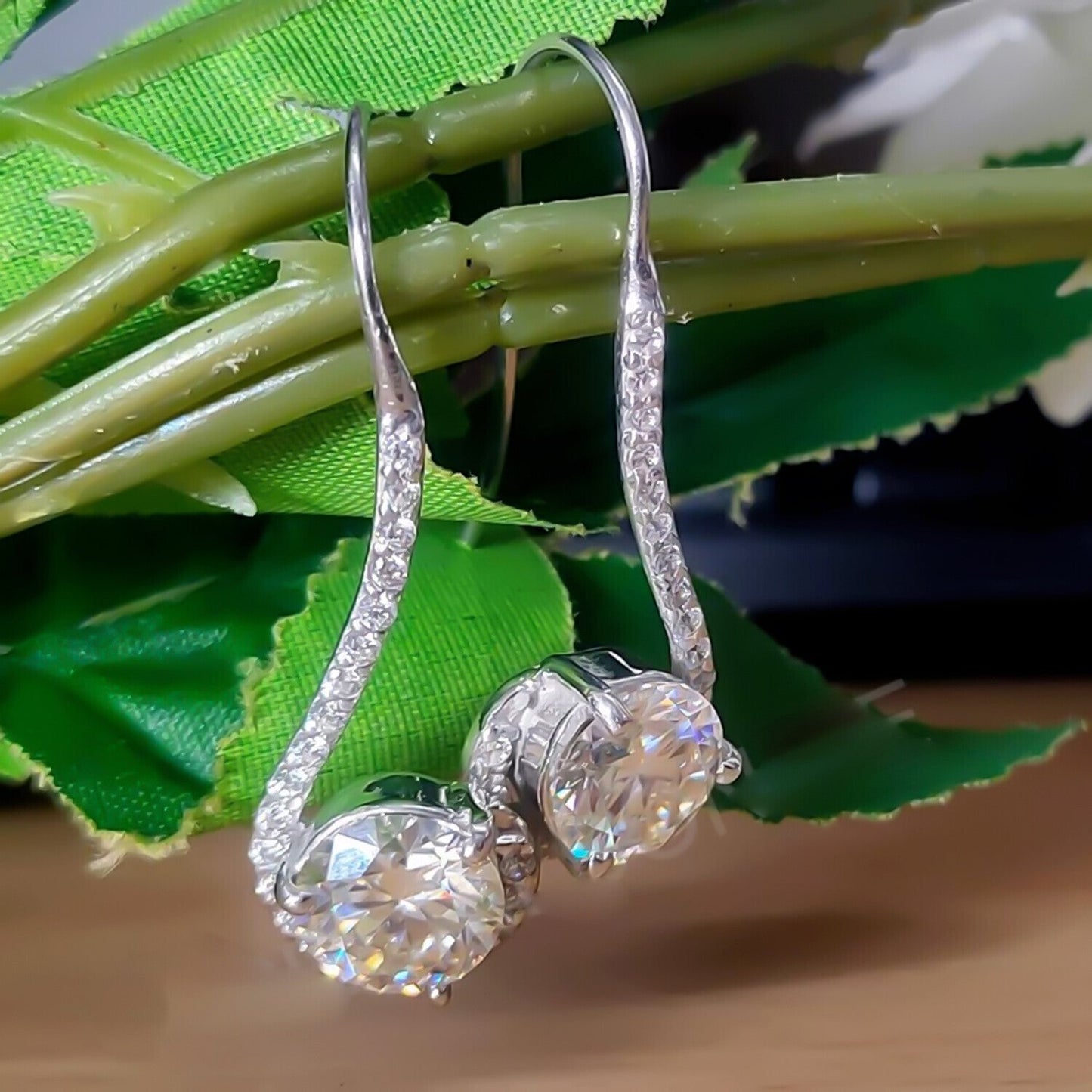 Certified 4 ct DEW Round Cut F VS1 White Solitaire Moissanite Earrings Gold Vermeil