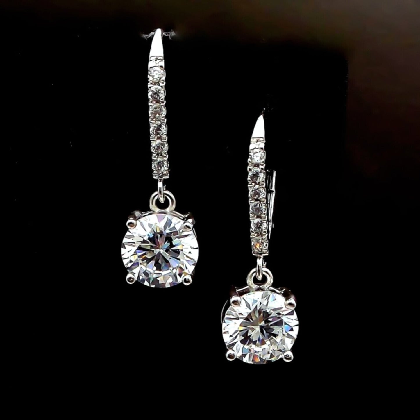 5Ct Round Cut White Moissanite Solitaire Dangler Earrings In Gold Vermeil - GEMHUB