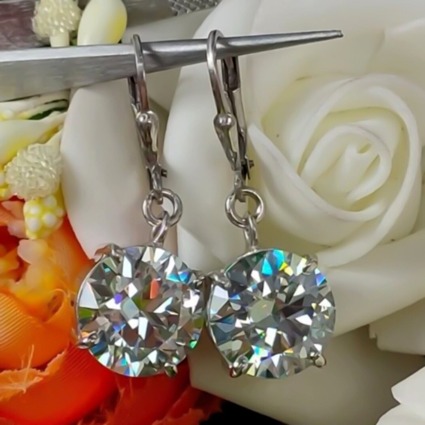 7.30 Ct White Moissanite Solitaire Dangler Earrings In Gold Vermeil - GEMHUB