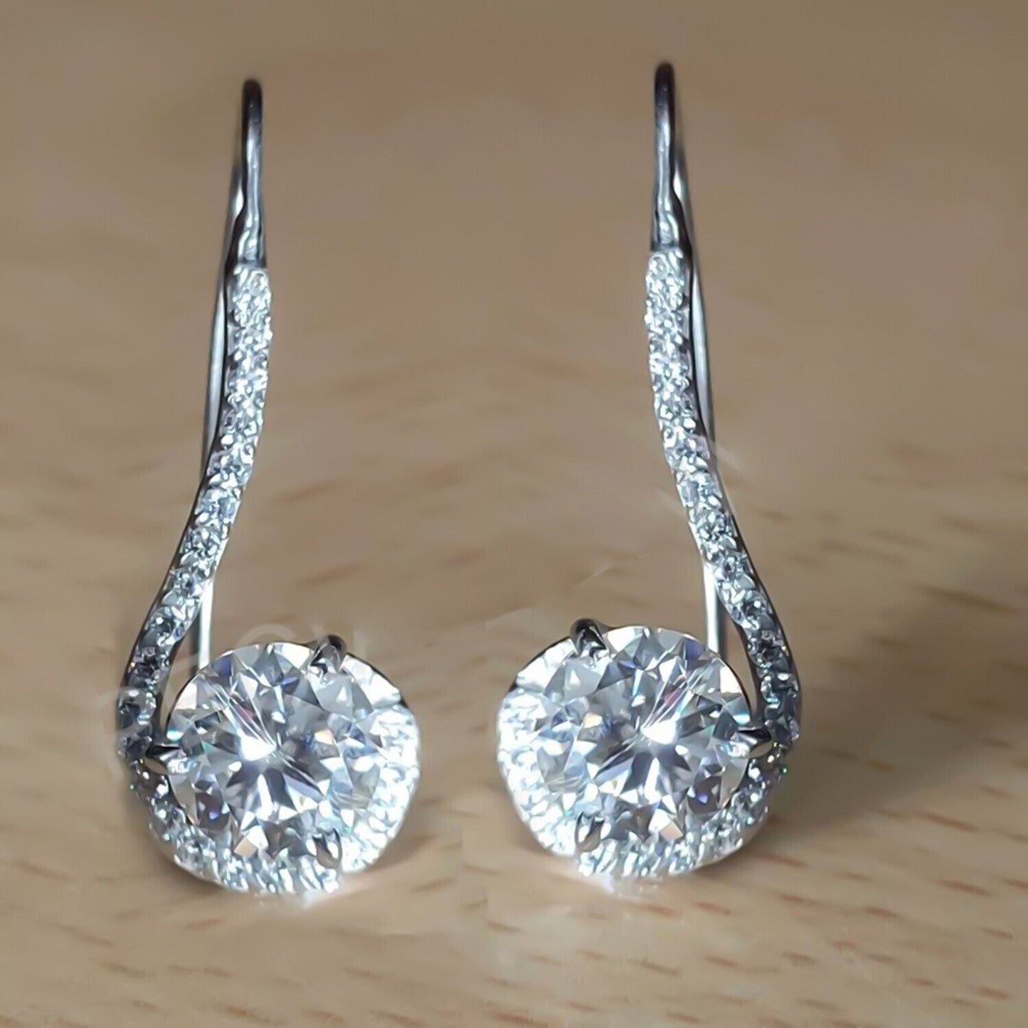 Certified 4 ct DEW Round Cut F VS1 White Solitaire Moissanite Earrings Gold Vermeil