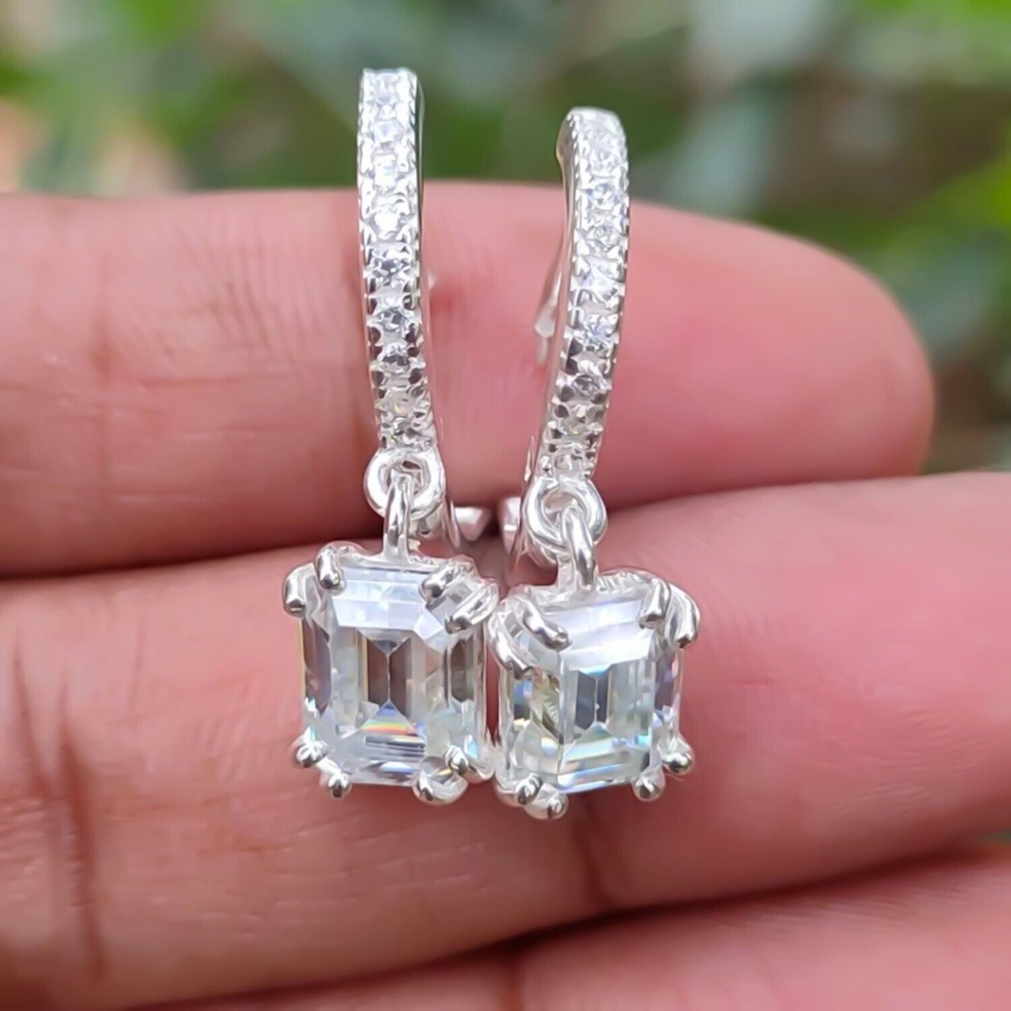 5 ct DEW White Moissanite Solitaire Earrings With Accents In Gold Vermeil