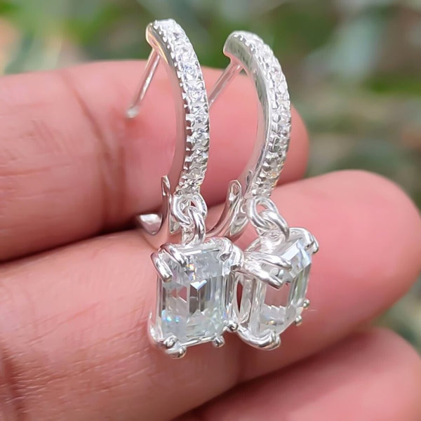 5 ct DEW White Moissanite Solitaire Earrings With Accents In Gold Vermeil