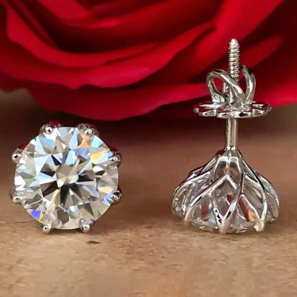 12.00 Ct Certified Round Cut Moissanite Studs Earrings In Gold Vermeil - GEMHUB