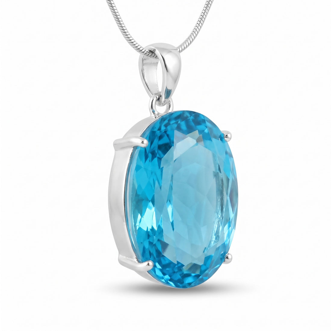 GEMHUB Blue Topaz Oval 135 Ct lab-grown gemstone pendant side view (AI render)