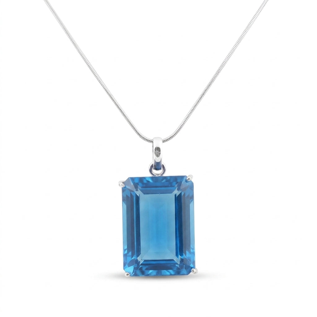 GEMHUB Blue Topaz Emerald 120 Ct natural gemstone pendant in 925 sterling silver