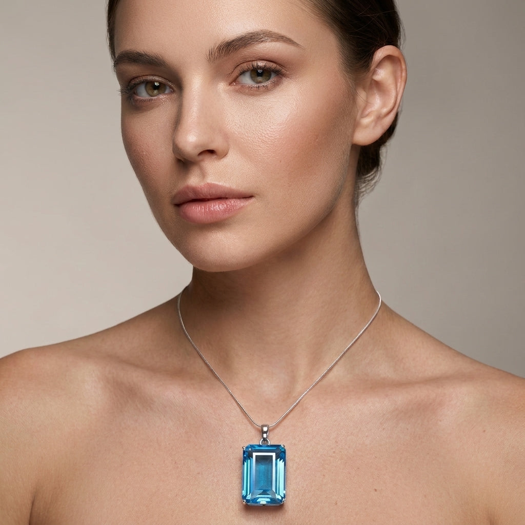 GEMHUB model-wearing (AI) Blue Topaz Emerald 120 Ct