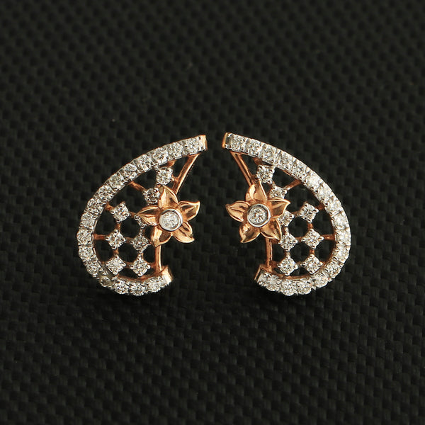 IGI Certified 18K Rose Gold Natural Diamond Curved Teardrop Earrings 0.55 Ct.