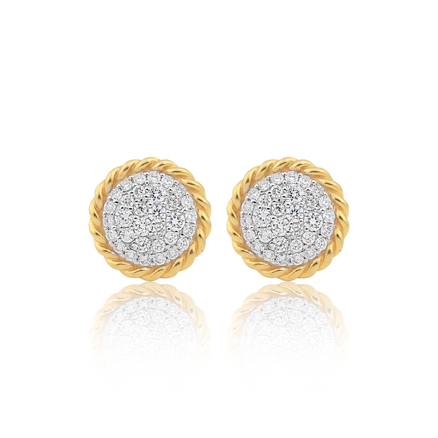 0.99 Ct Natural Diamond Stud Earrings G-H VS Round Brilliant 18K Gold Tops